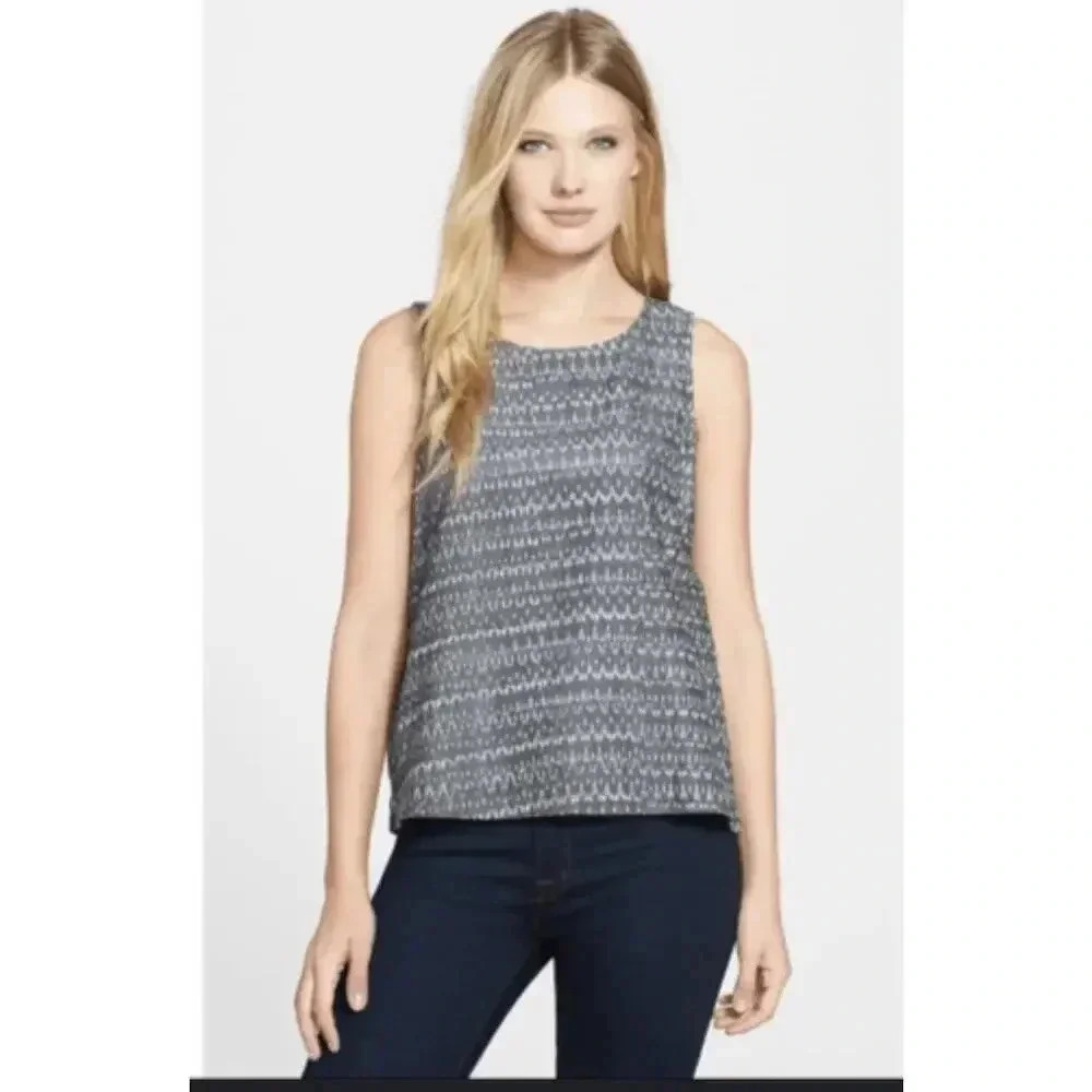 Eileen Fisher Grey Patterned Sleeveless Blouse